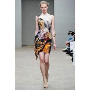 Mary Katrantzou FW 2010 Runway Silk Size XS/S Asymmetric Trompe L'Oeil Dress